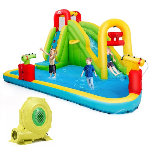 NNECW Inflatable Water Slide with Climbing Wall & Pool & Water Gun & Blower
