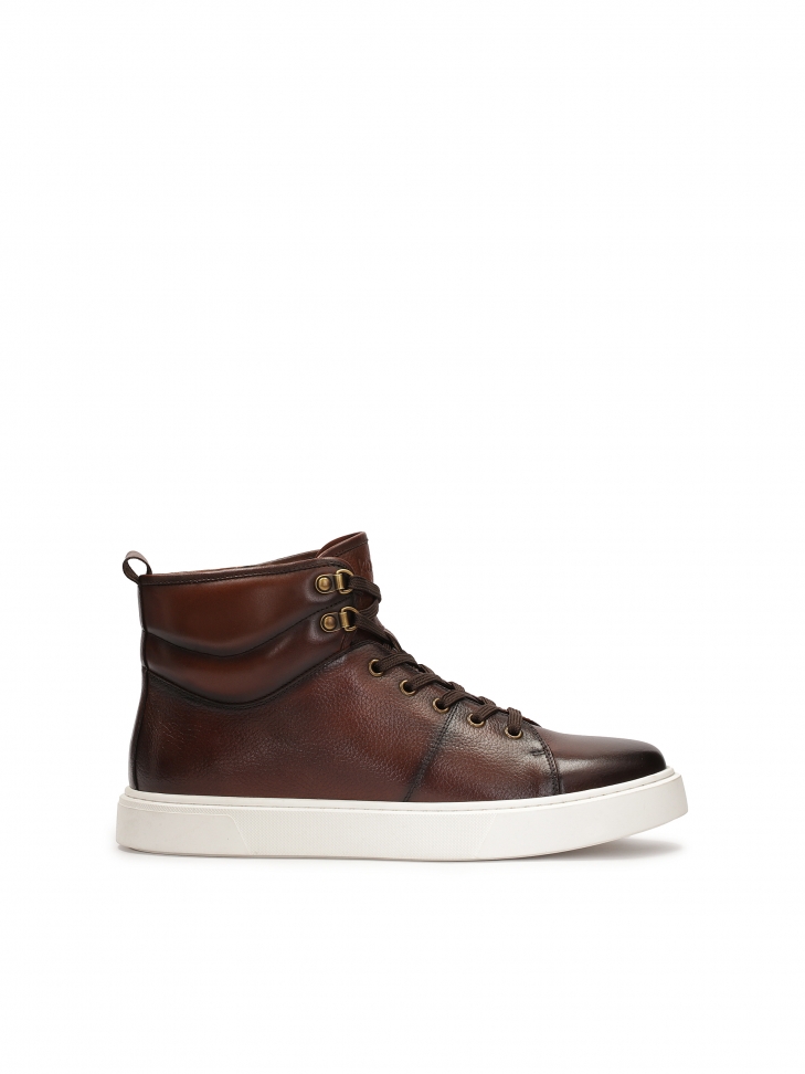 Brown leather sneakers with high upper