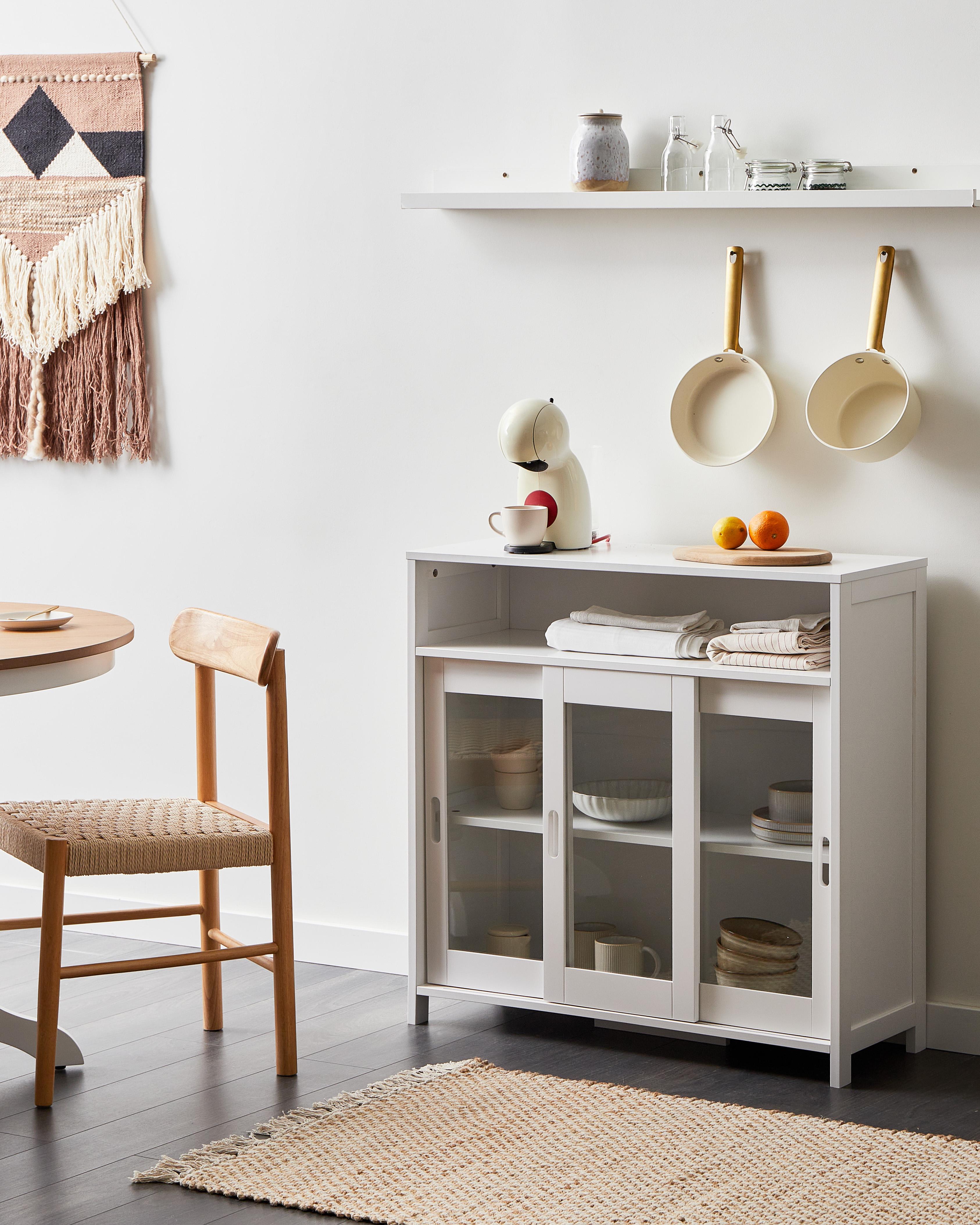 Glass Display Sideboard CRABTREE 86 cm White