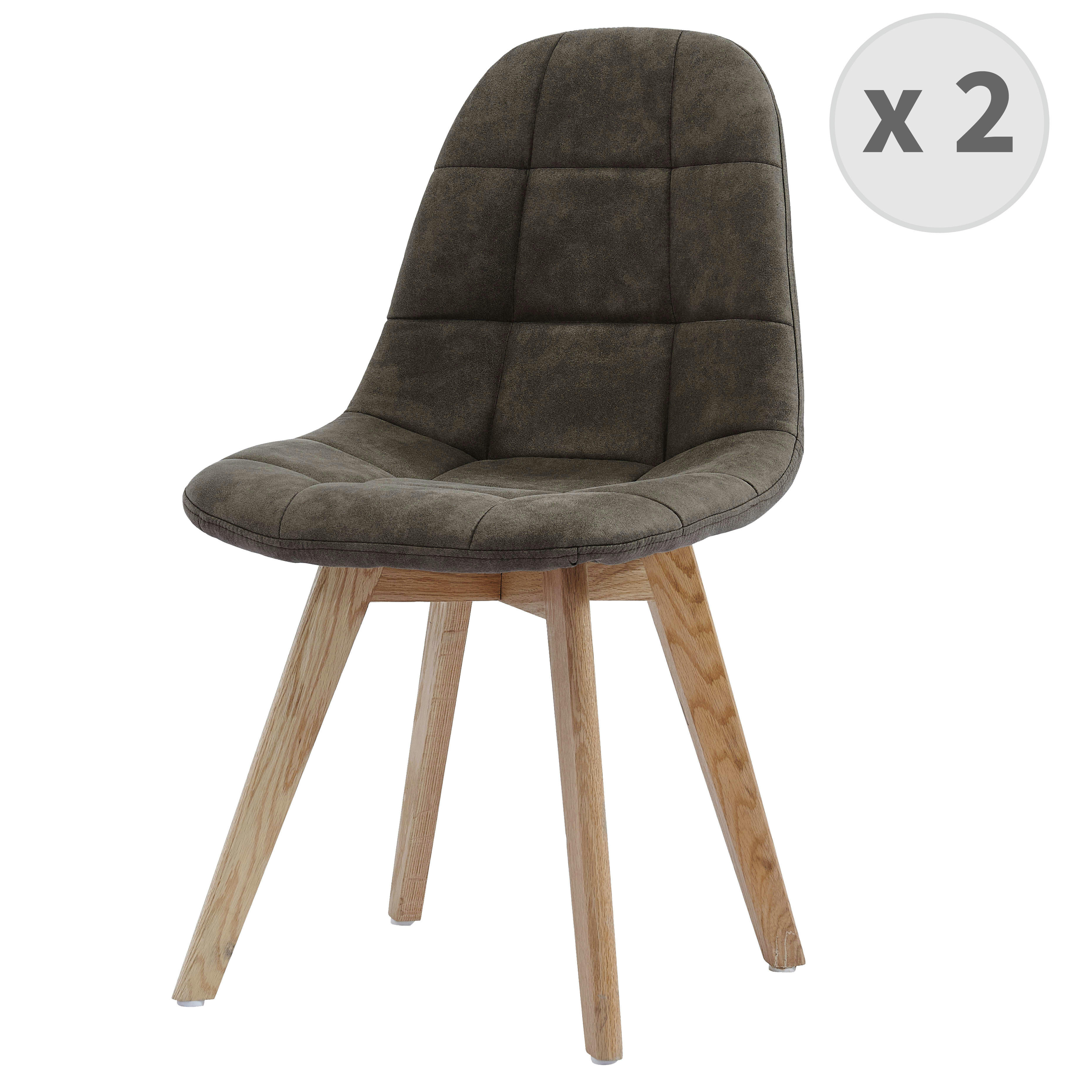 STELLA OAK - Chaise scandinave microfibre vintage marron clair pieds chêne (x2)