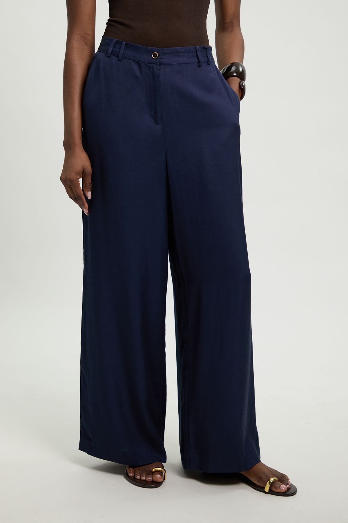 KarenMillen Premium Viscose Linen Woven Straight Leg Trouser