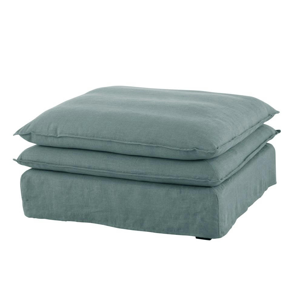 Pompei - Pouf pour canapé modulable en lin bleu céladon