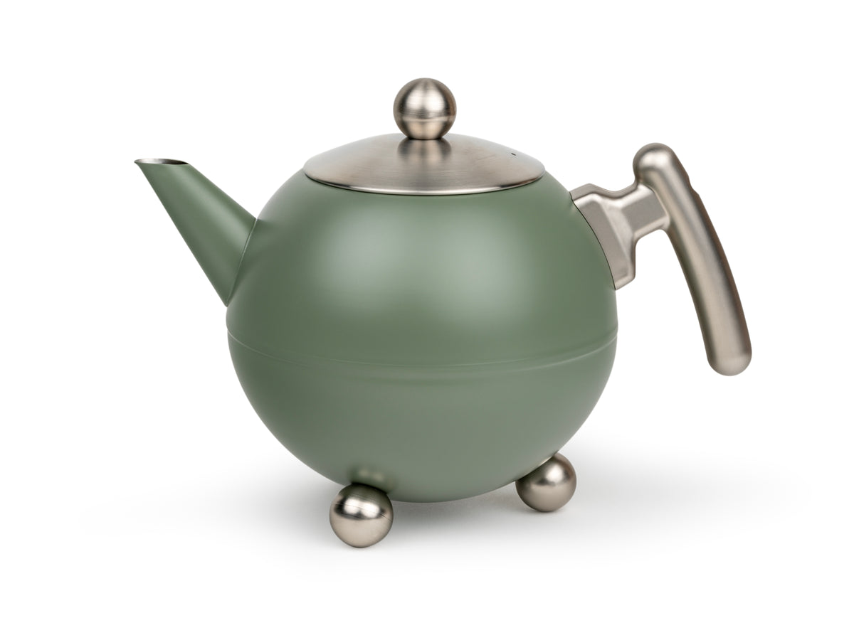 Bredemeijer - Duet® Bella Ronde – Dubbelwandige Theepot – 1,2 liter - RVS - Legergroen