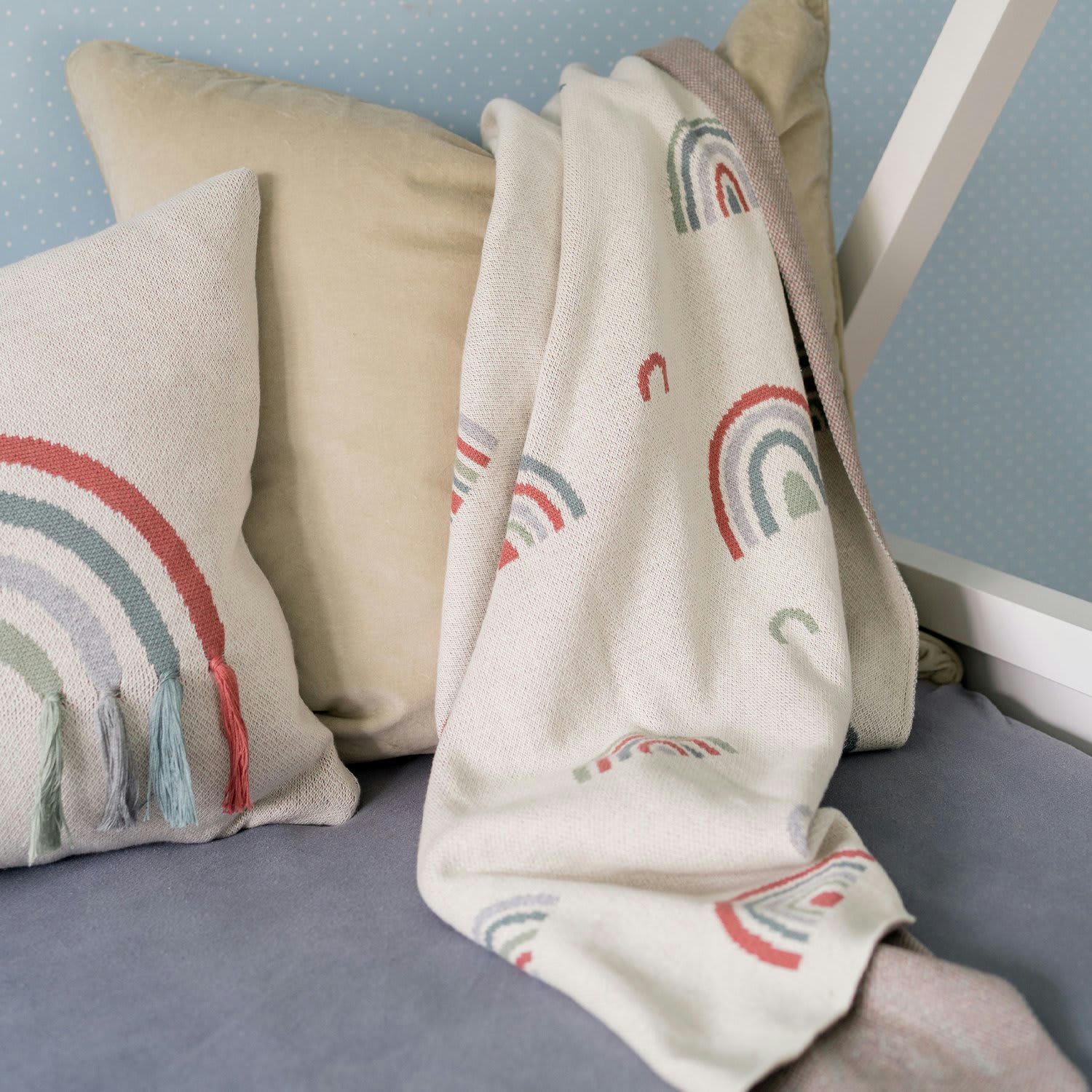 ARC-EN-CIEL - Couverture bébé tricotée ultra-douce 100% coton