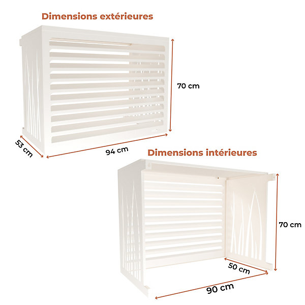 DECOAIRCO - Cache climatiseur extérieur métal - Cache clim, pompe à chaleur, protection groupe extérieur -Taille S - Blanc crème
