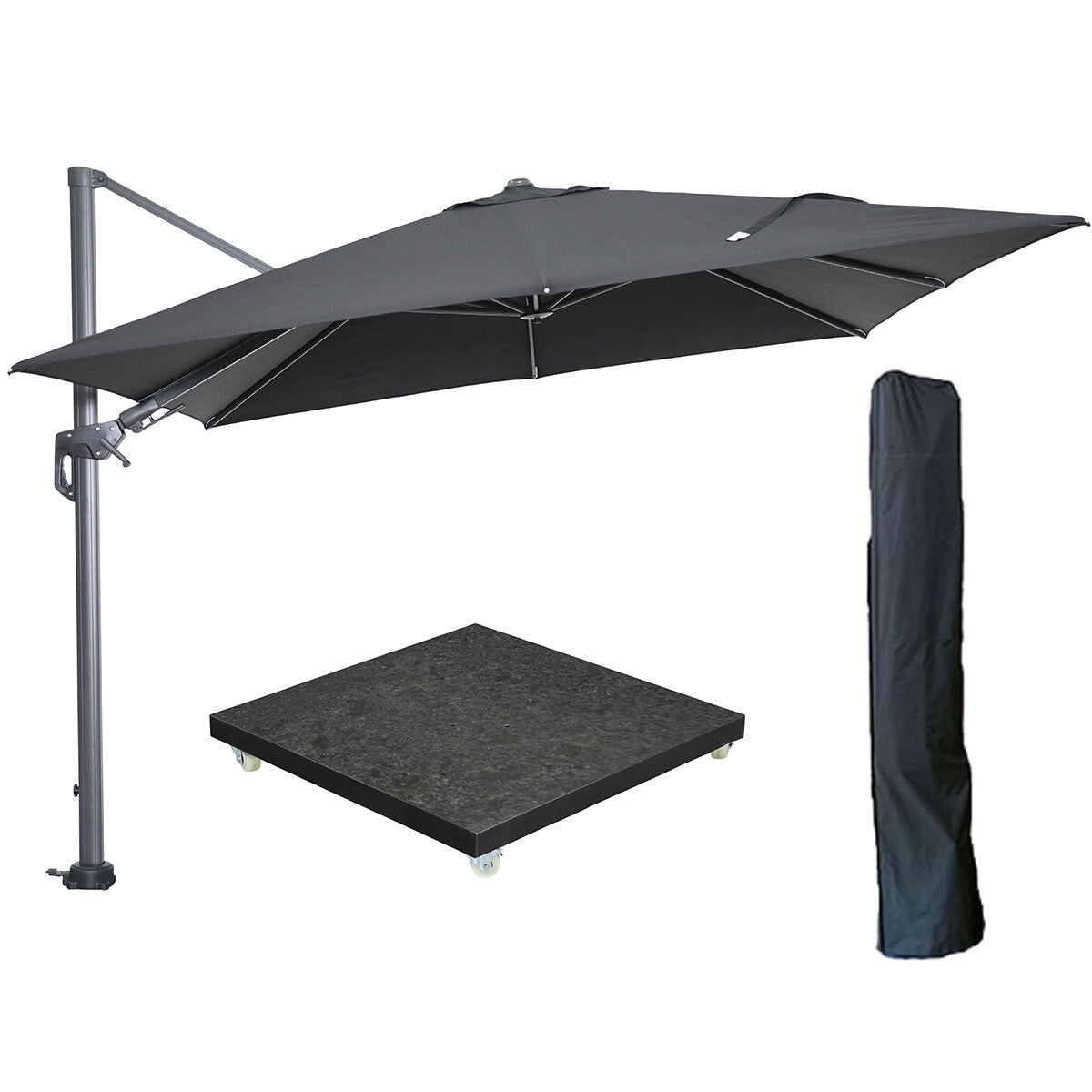 Garden Impressions zweefparasol Hawaii zwart kleur doek 3x3 m incl 90 kg voet en hoes