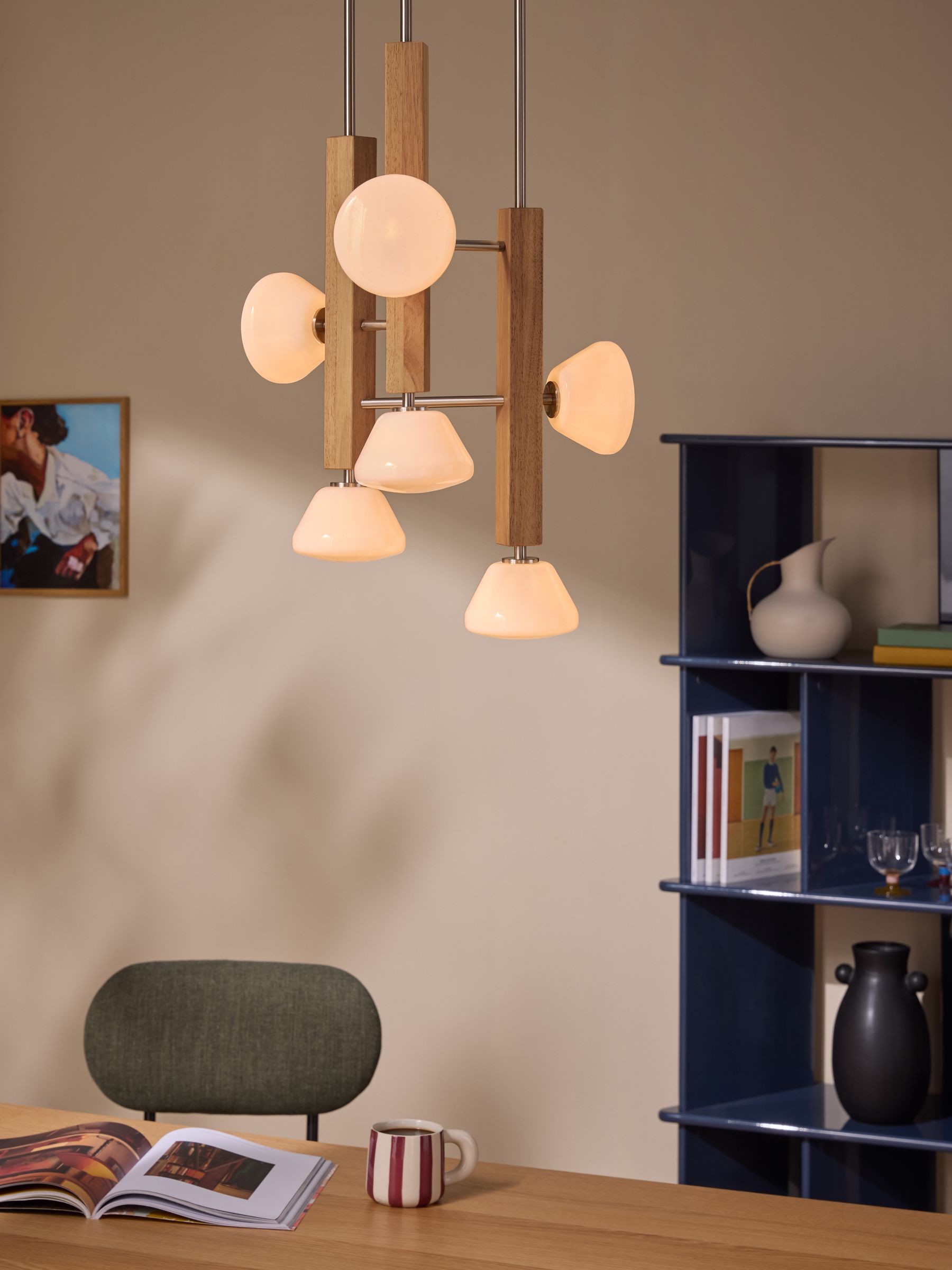 Cillian 6 Light Cluster Pendant Light in Light Wood