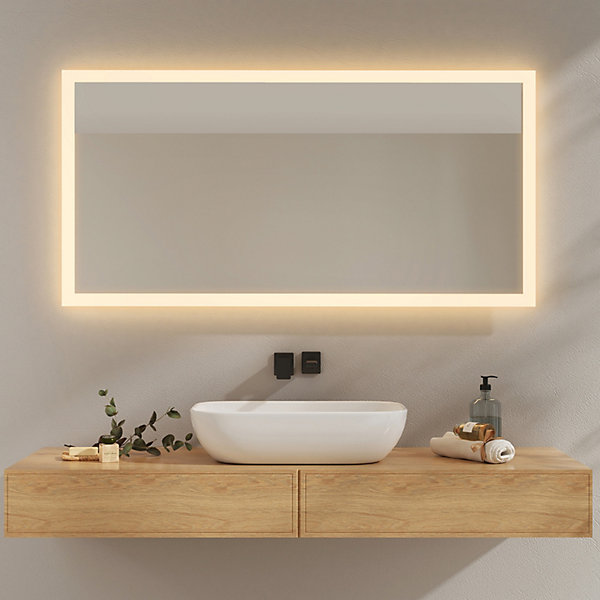 EMKE Miroir lumineux salle de bain 120x60cm, Miroir LED avec Interrupteur à bouton, Anti-buée, lumière Blanche Froide/Chaude