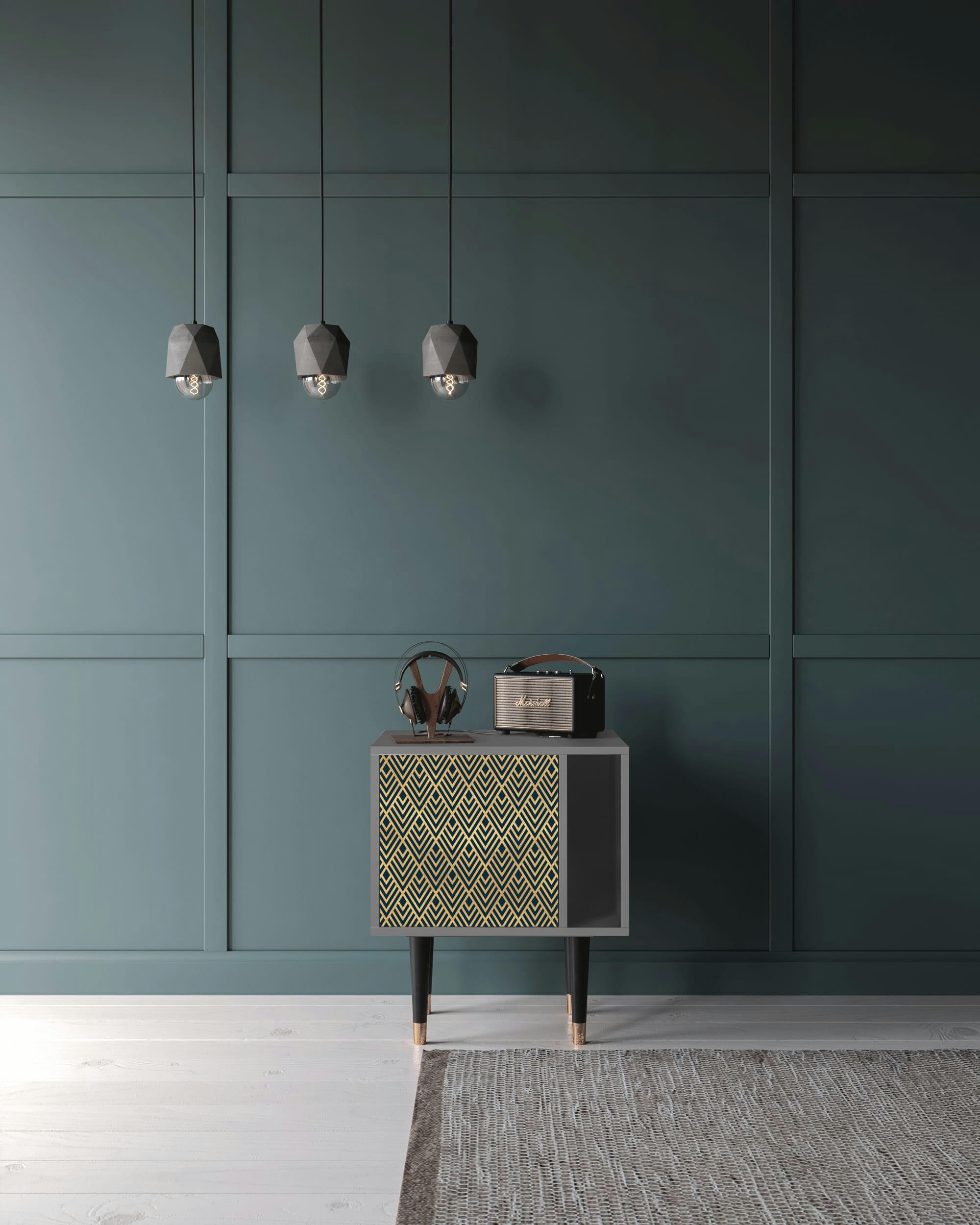 EGYPT TRIANGLES - Table de chevet bleu 1 porte L 58 cm