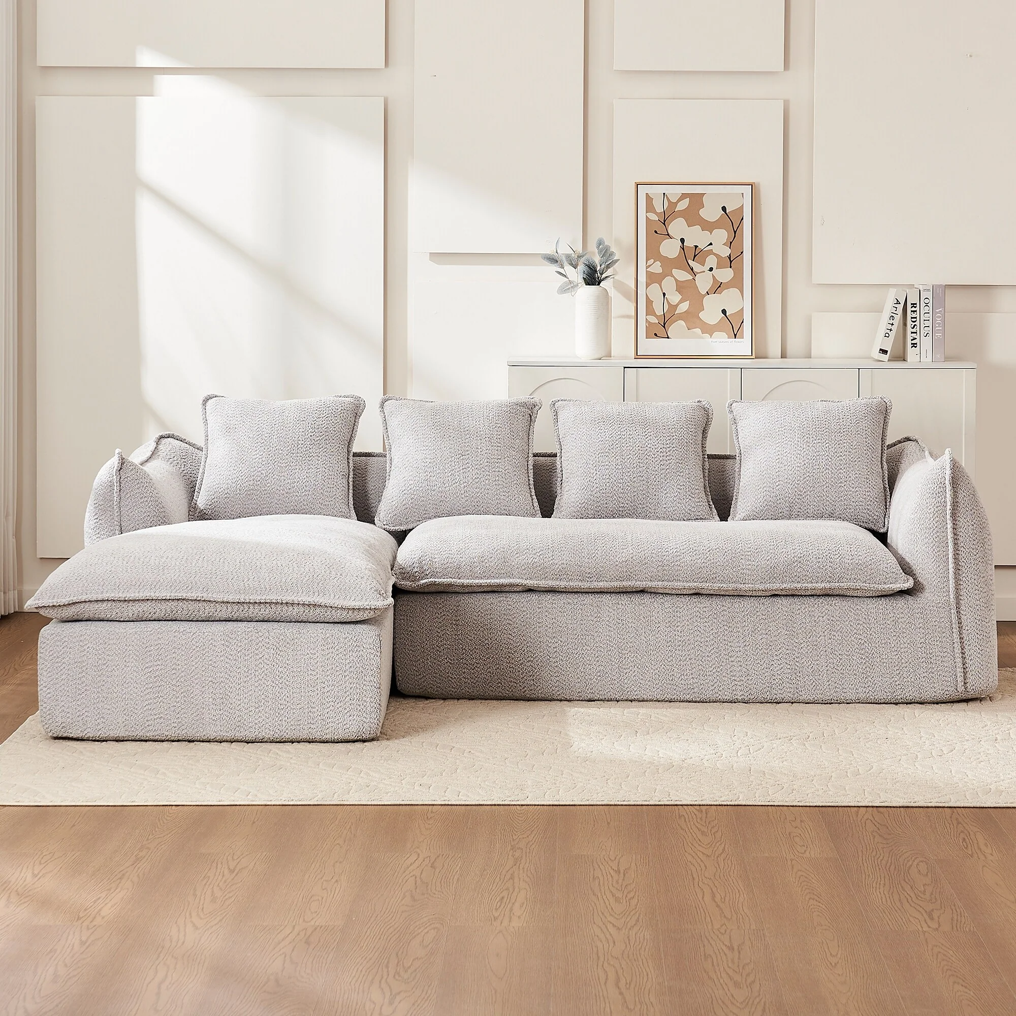 106.3'' Oversized L-Shaped 3 Seater Sectional Sofa with Chaise, 4 Decorative Pillows, Stylish Modular Design
