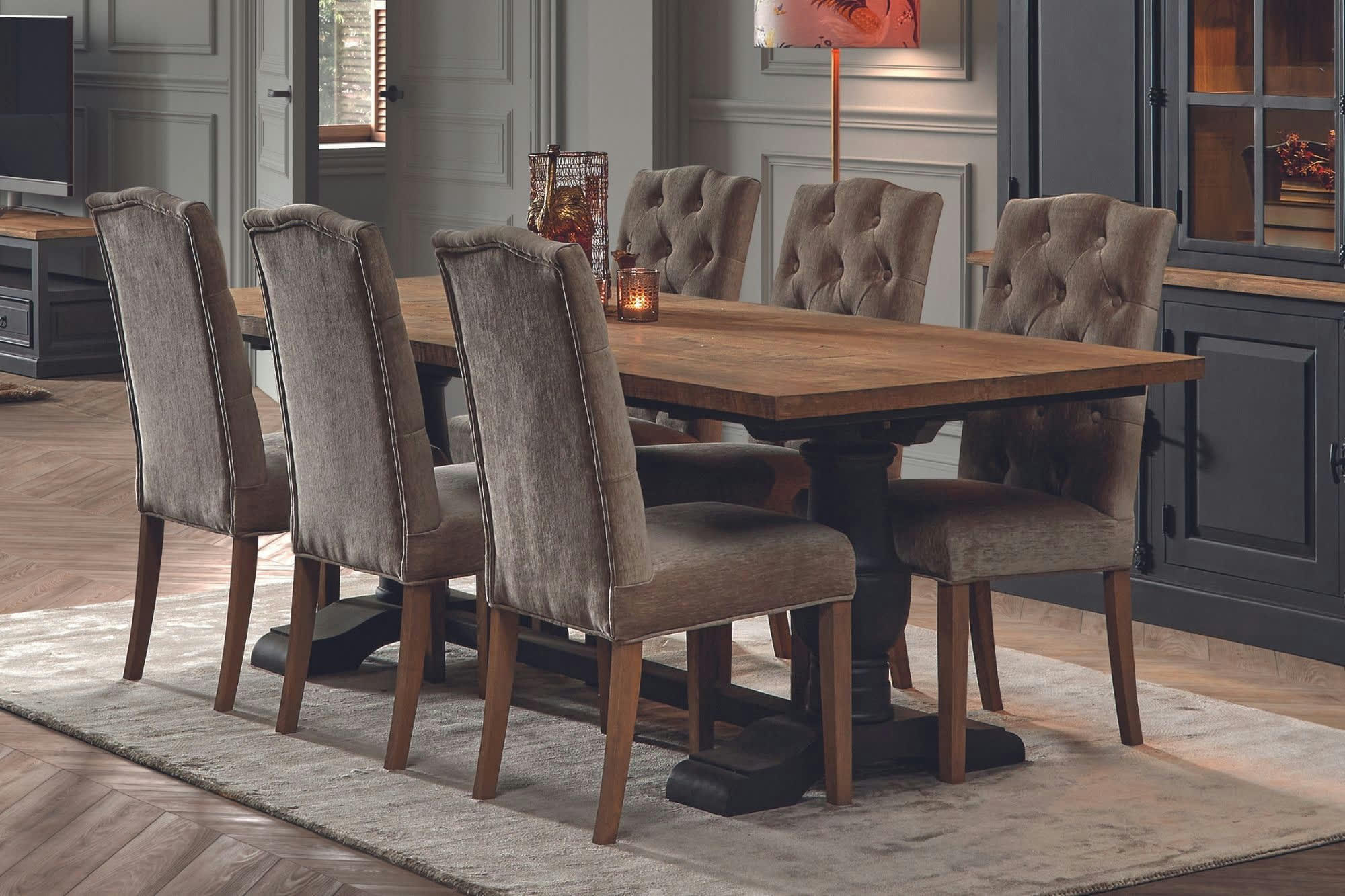 DALILA - Table à manger rectangulaire en teck piétement noir poutre L260