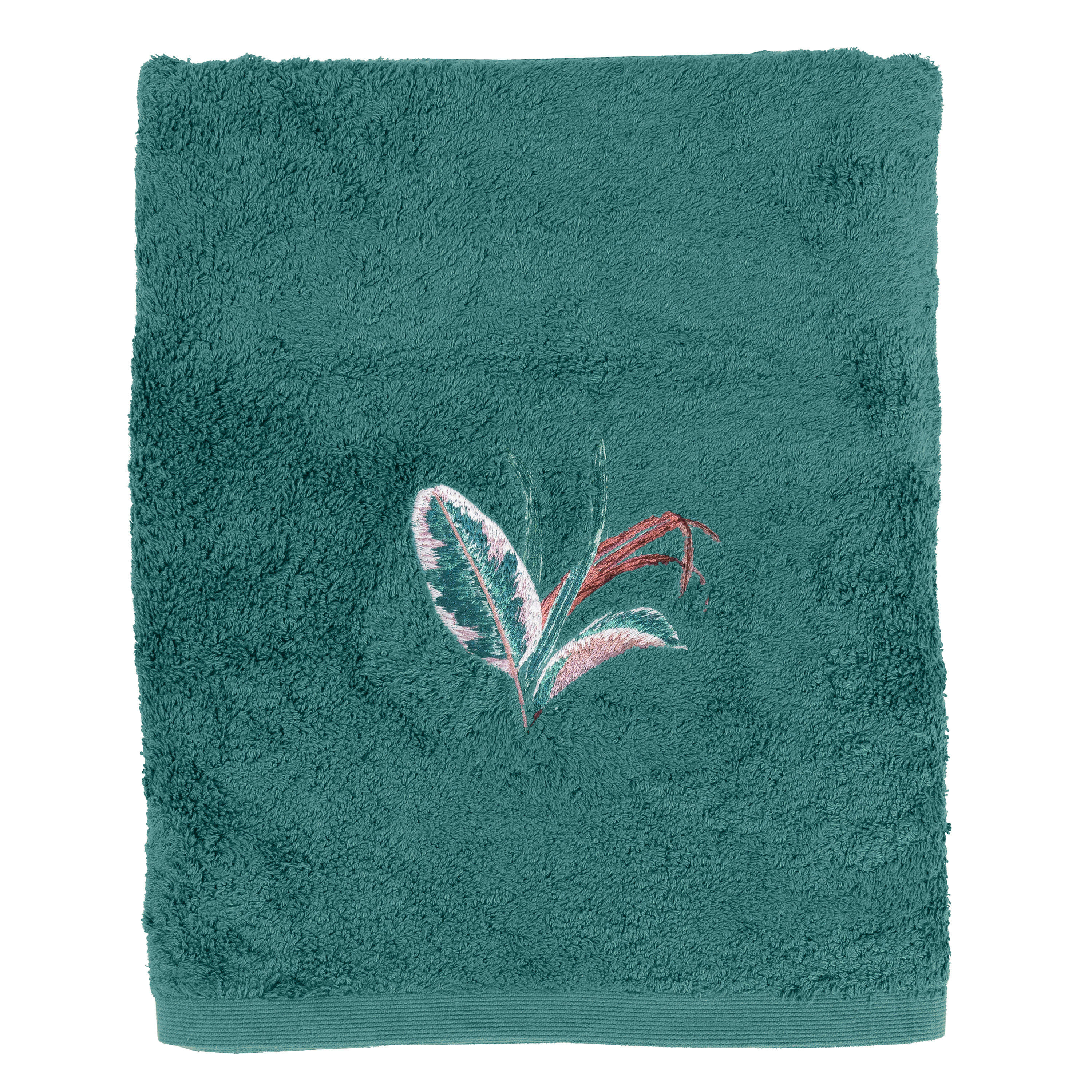 CALATHEA - Drap de bain coton brodé bouclette vert 90x150