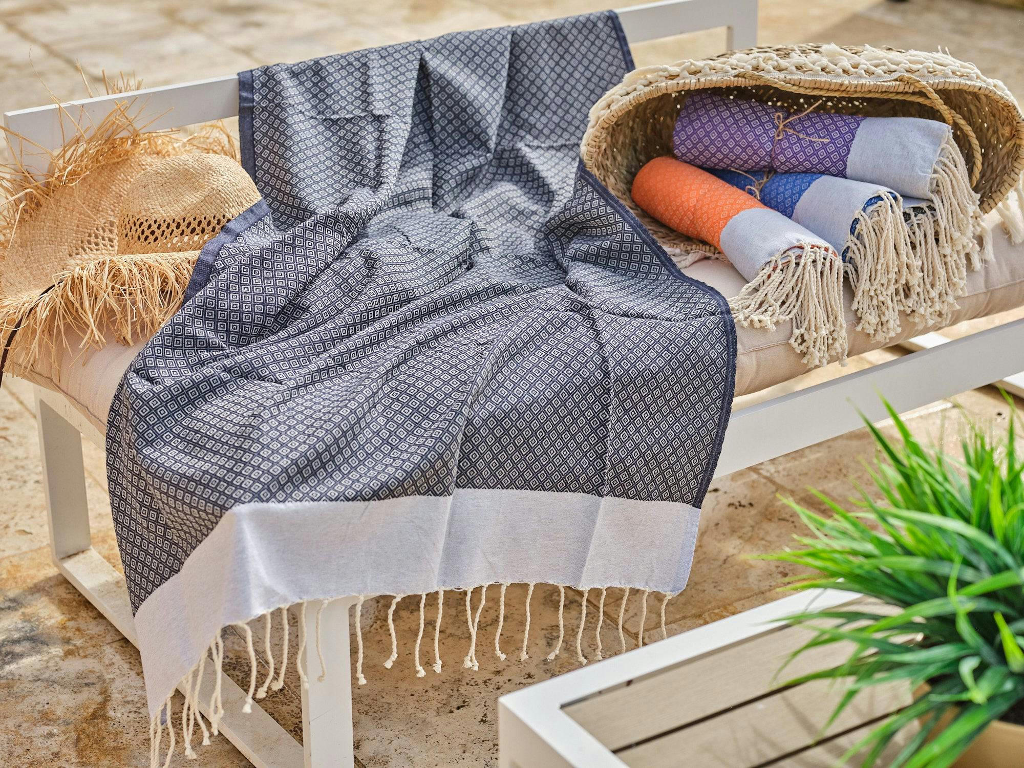 - Fouta en coton 100x200cm bleu ardoise