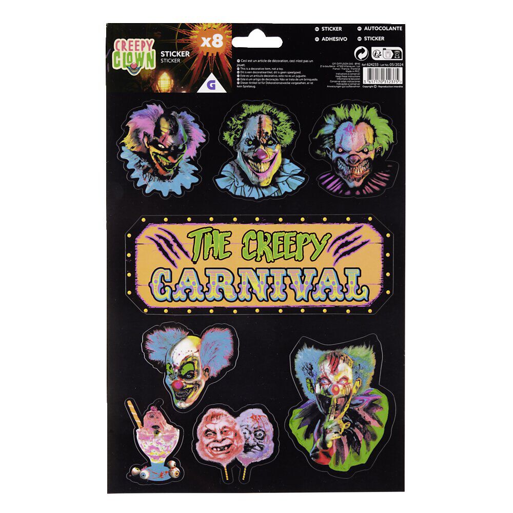 Stickers Halloween clown vitrine cirque The creepy carnival