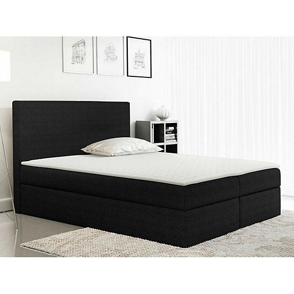 Lit continental Baltimore 163, Double, Noir, Tissu, Disponible