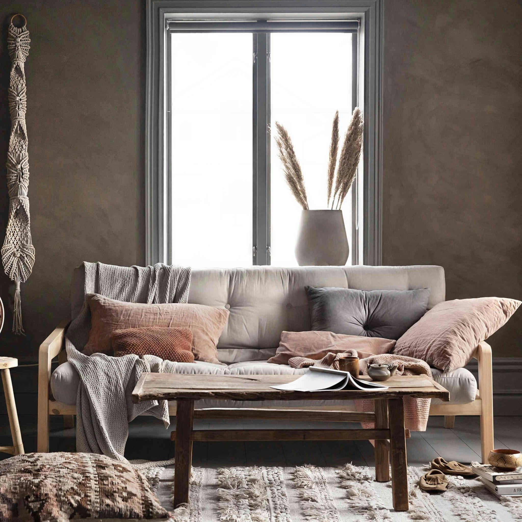 - Banquette futon en pin massif kaki 130x190