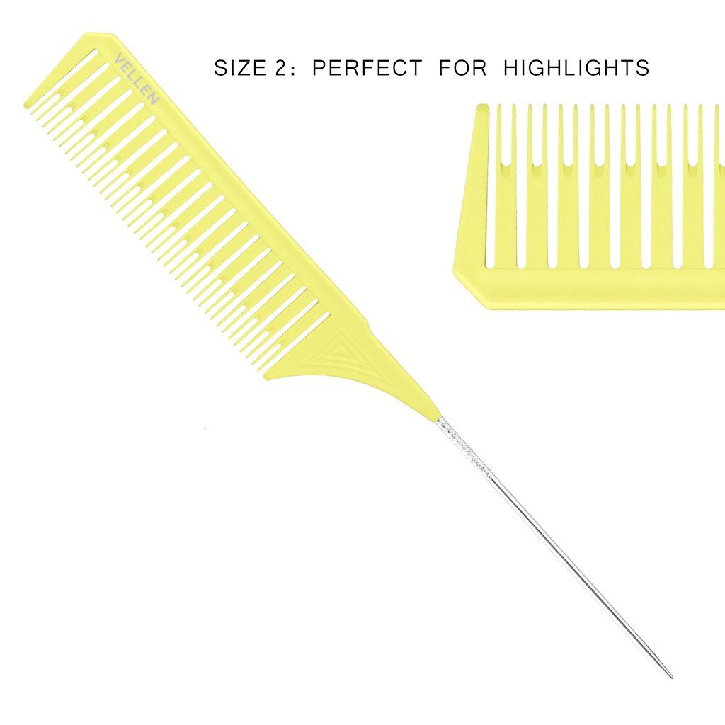 Vellen Weave Pin Tail Comb Set For Highlighting 3 Pack - Orange/Yellow/Green