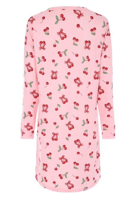 Womens Pink Cherry Soft Touch Long Sleeve Nightdress