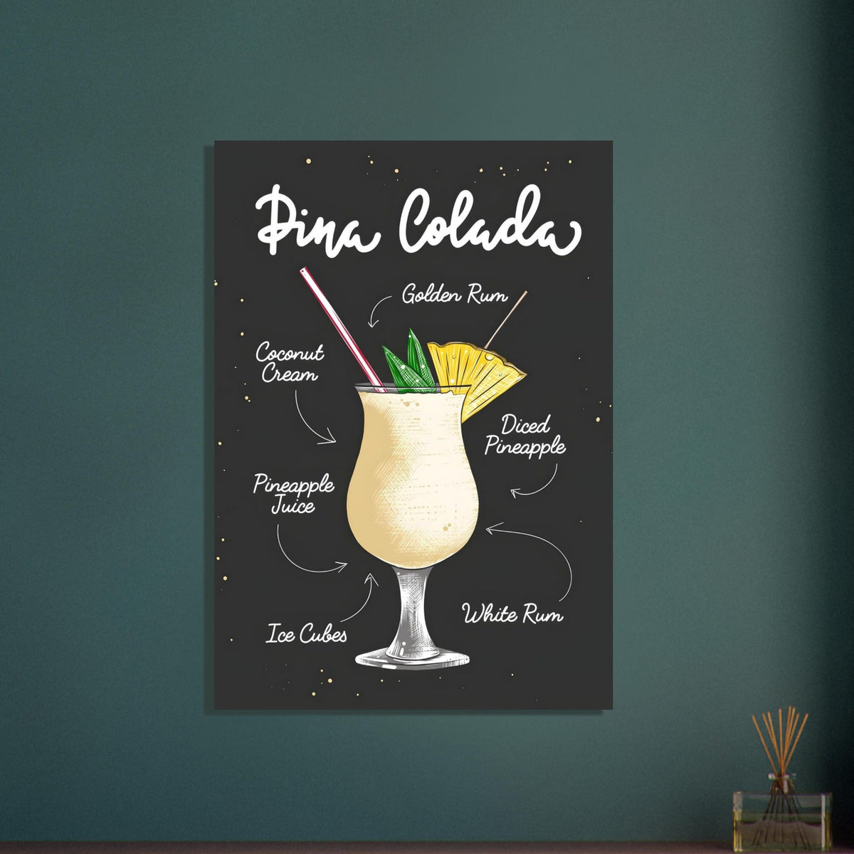 Artfulprints Piña Colada cocktail – Illustratie  poster 70x100 cm