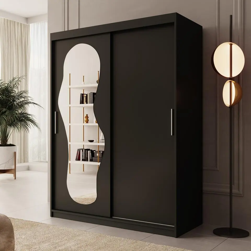 Meubella - Kledingkast Ulysses - Zwart - 150 cm - Met spiegel