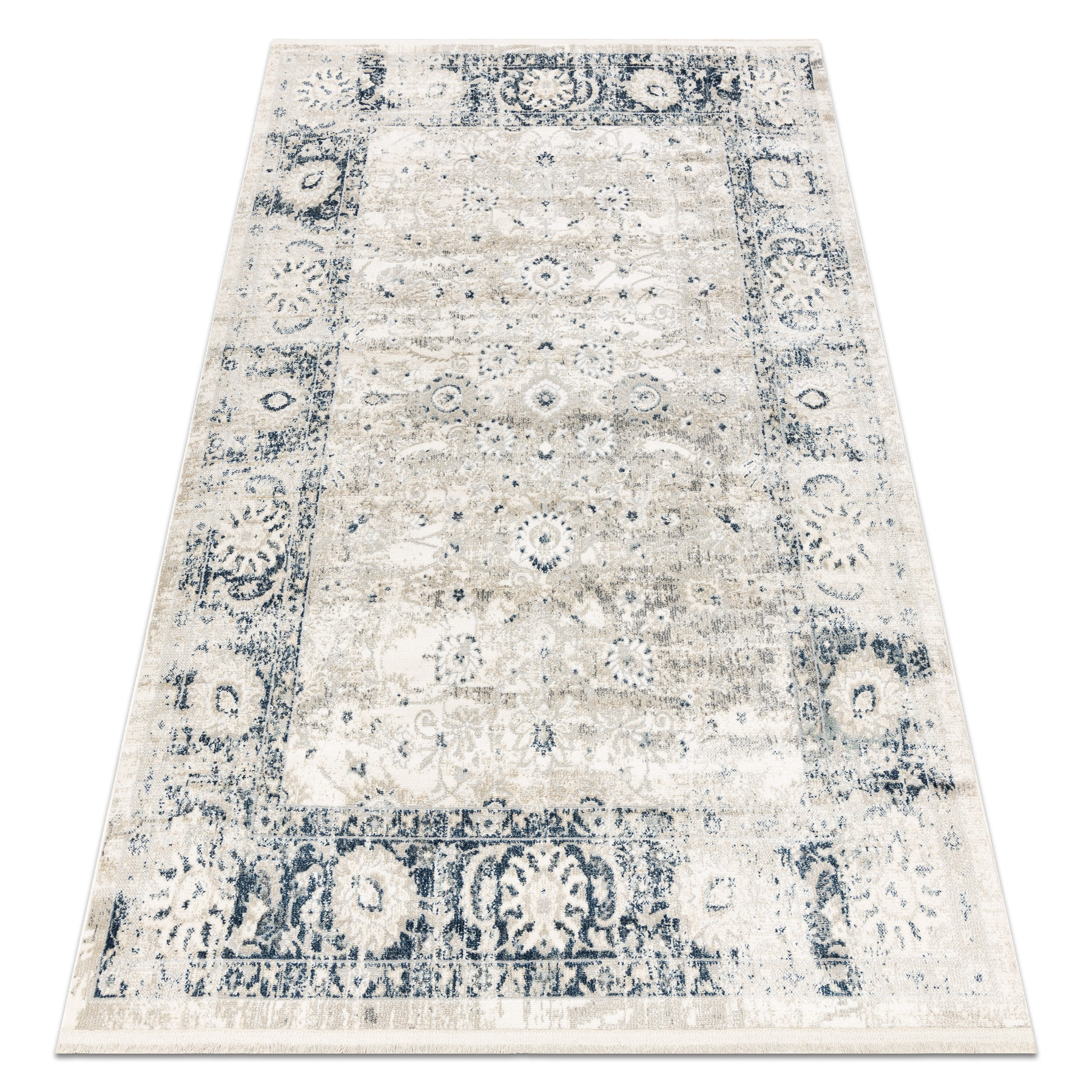 Dywan DISTIN 0843A biały / granatowy / niebieski nowoczesny - 80x150 cm