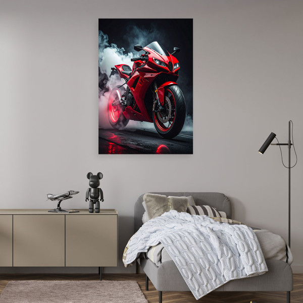 Obraz do salonu biura pokoju nastolatka, Czerwony Motocykl Motor 20x30