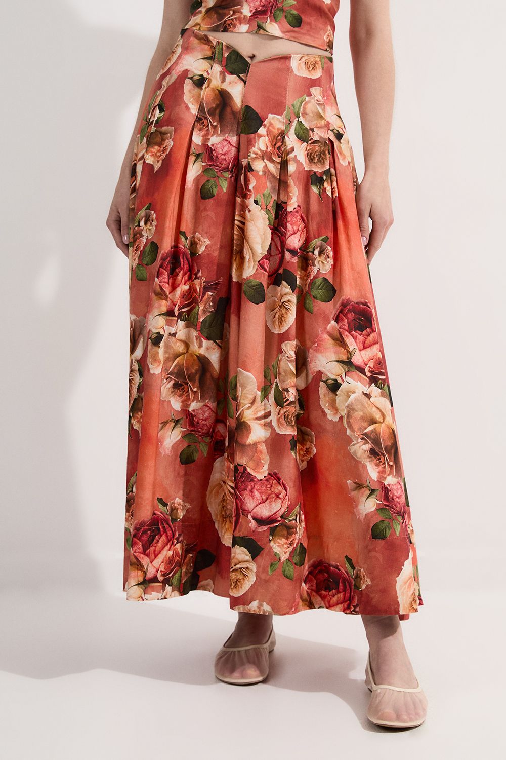 KarenMillen Floral Viscose Linen High Waisted Woven Maxi Skirt