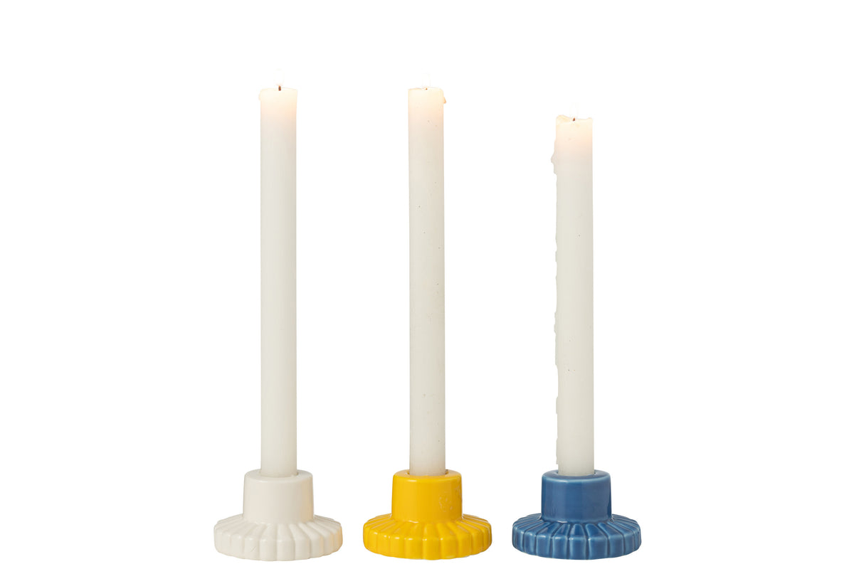 J-Line kandelaar Strepen - porselein - mix - 3 stuks