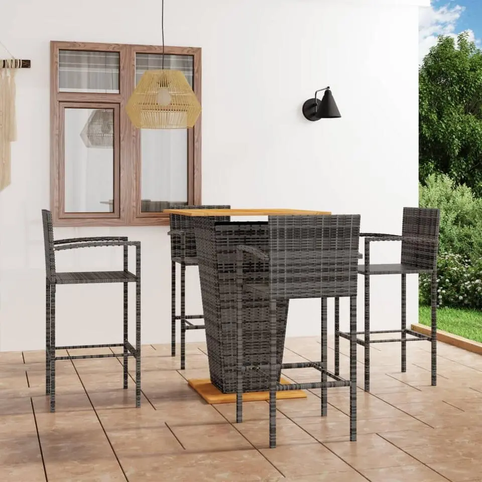 vidaXL Tuinbarset met Armleuningen - Grijs Poly Rattan, Hout - 80x80 cm - 5 St.