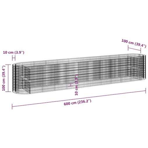 NNEVL Gabion Raised Bed Galvanised Iron 600x100x100 cm