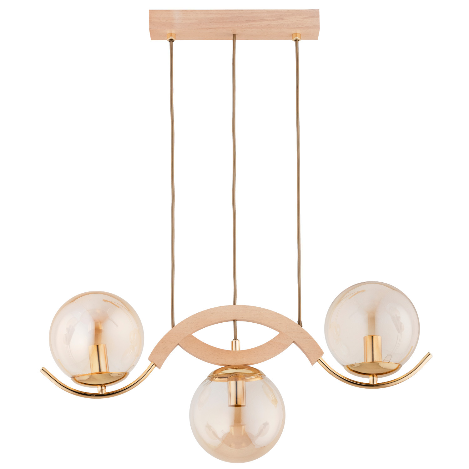 Lampa wisząca jasne drewno-złota-bursztynowy LIMA 3xE14x10W Alfa