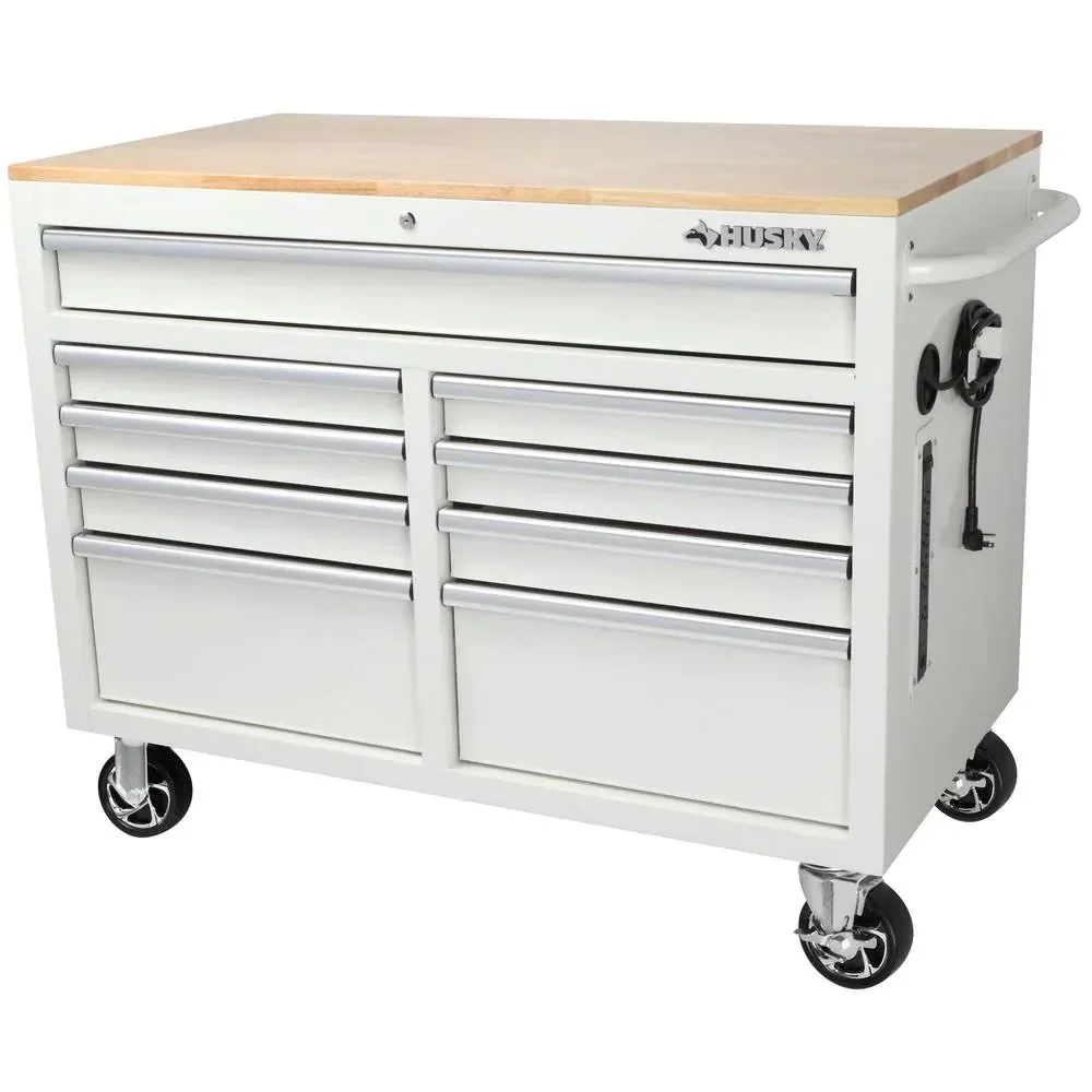 46-in W x 24.5-in D 9-Drawer Mobile Workbench with Hardwood Top and Power Station 锟斤拷 Gloss Black