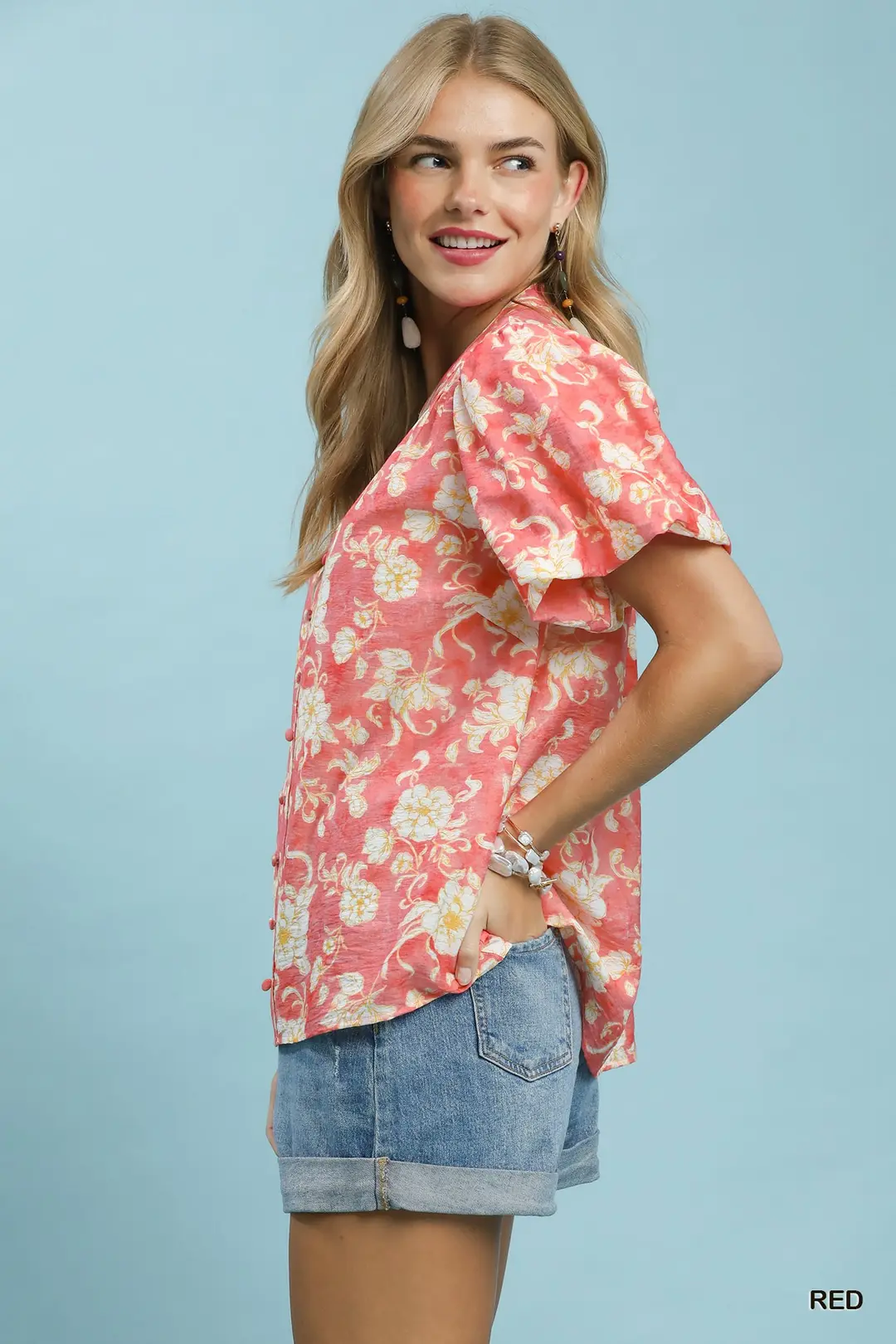 Floral Button-Front Short Sleeve Shirt