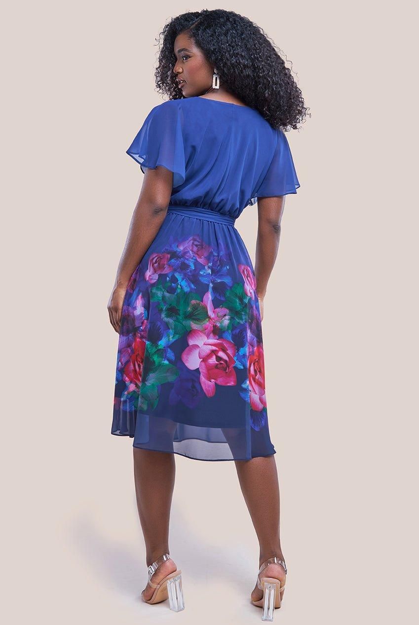 Goddiva Chiffon Floral Border Print Midi Dress