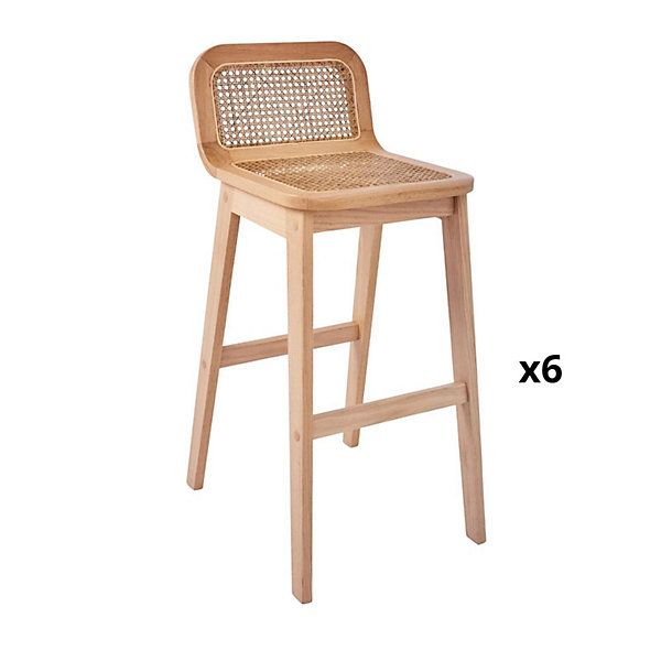 Lot de chaises SANA d'îlot et bar en chêne et assise cannage 65cm