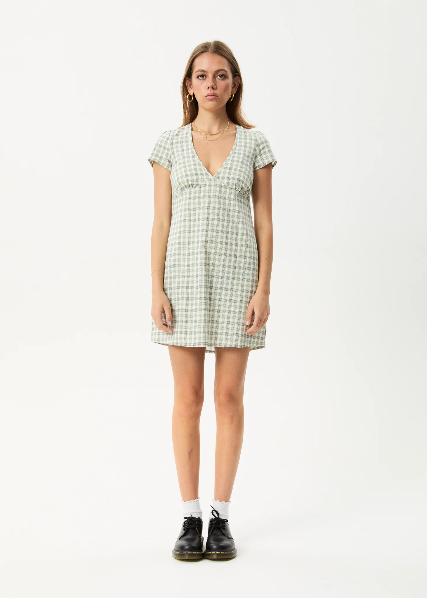 AFENDS Womens Leo - Seersucker Mini Dress - Green / White