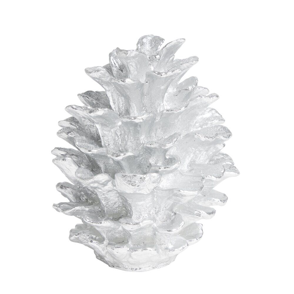 Bougie de No&euml;l pomme de pin gris argenté 20H - Ø10,5xH13,5cm