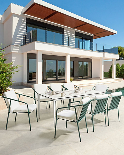 Lot de 8 chaises de jardin avec coussins ASCIANO Métal Vert