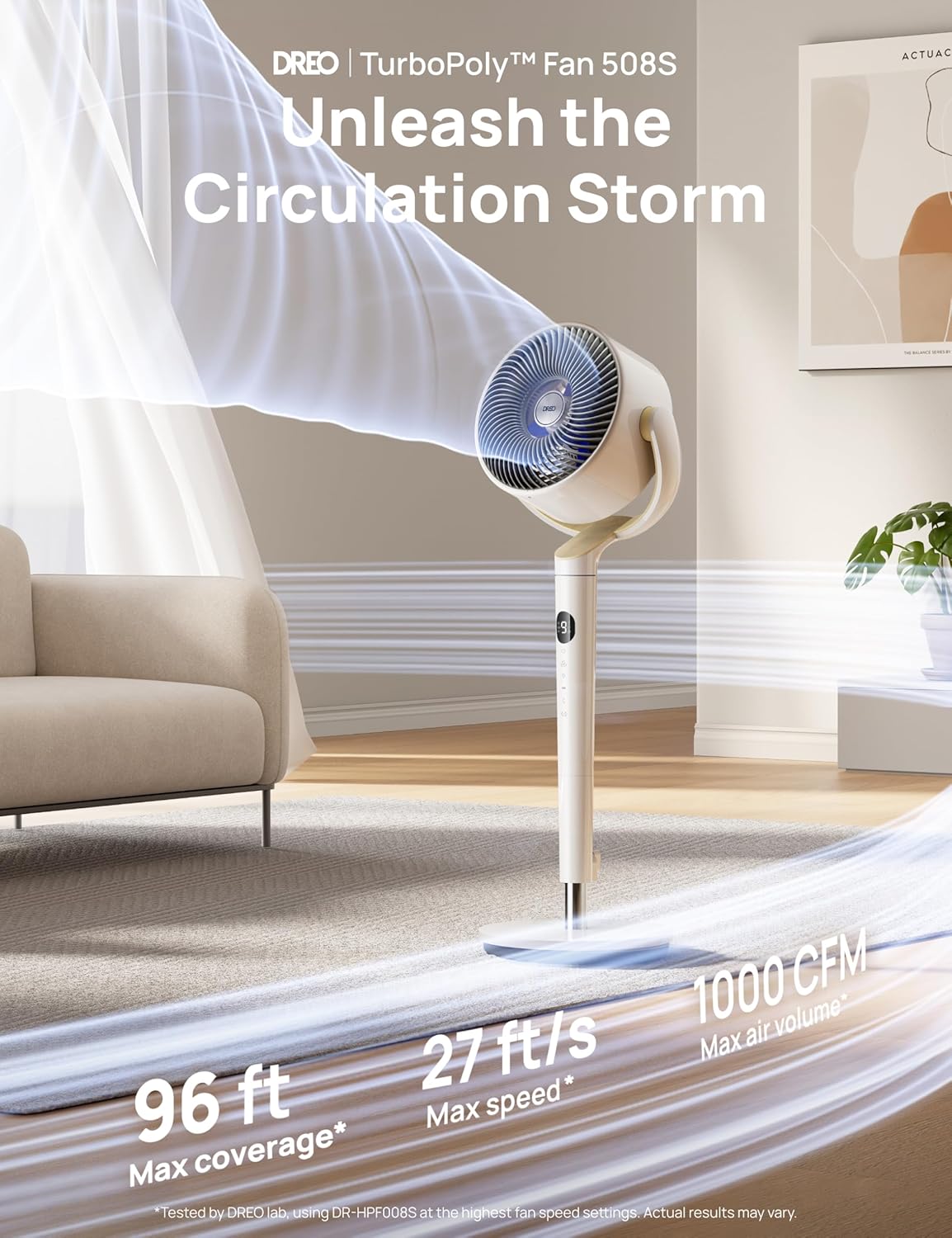DREO Smart Fan for Bedroom, 120° +120° Omni-Directional Oscillating Fans, 100ft Quiet Pedestal Fan with RGB Light, 9 Speeds, 6 Modes, 20dB, 8H Timer, Wi-Fi/Voice/Alexa, 35-40 Floor Fans with Remote