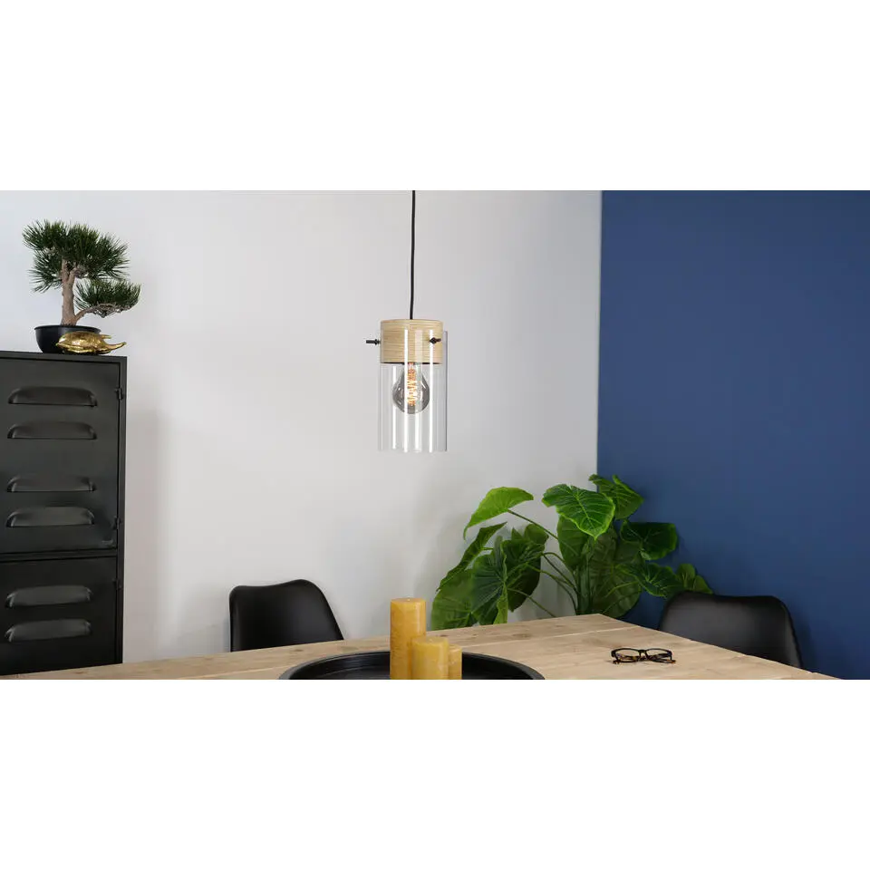 EGLO Madreselva Hanglamp - E27 - Hout/Glas - Zwart/Bruin