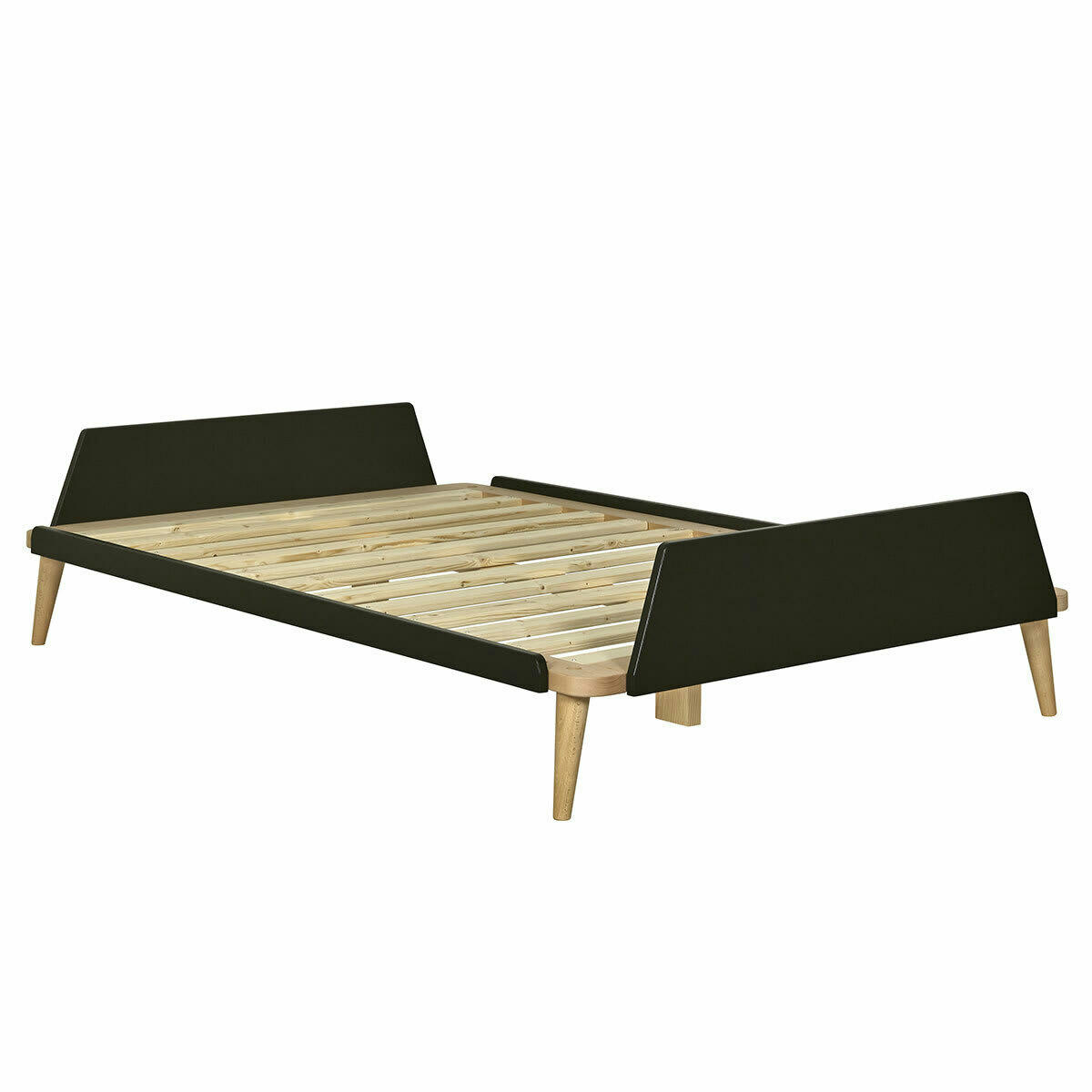KARL - Pack lit avec matelas 120x190 cm bois massif noir et bois