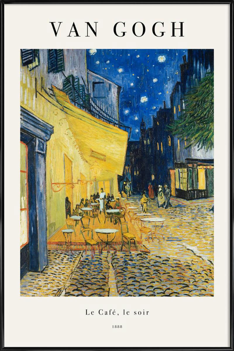 VAN GOGH - CAFÉ TERRACE AT NIGHT - Affiche dans cadre standard (noir) bleu & jaune 30x45