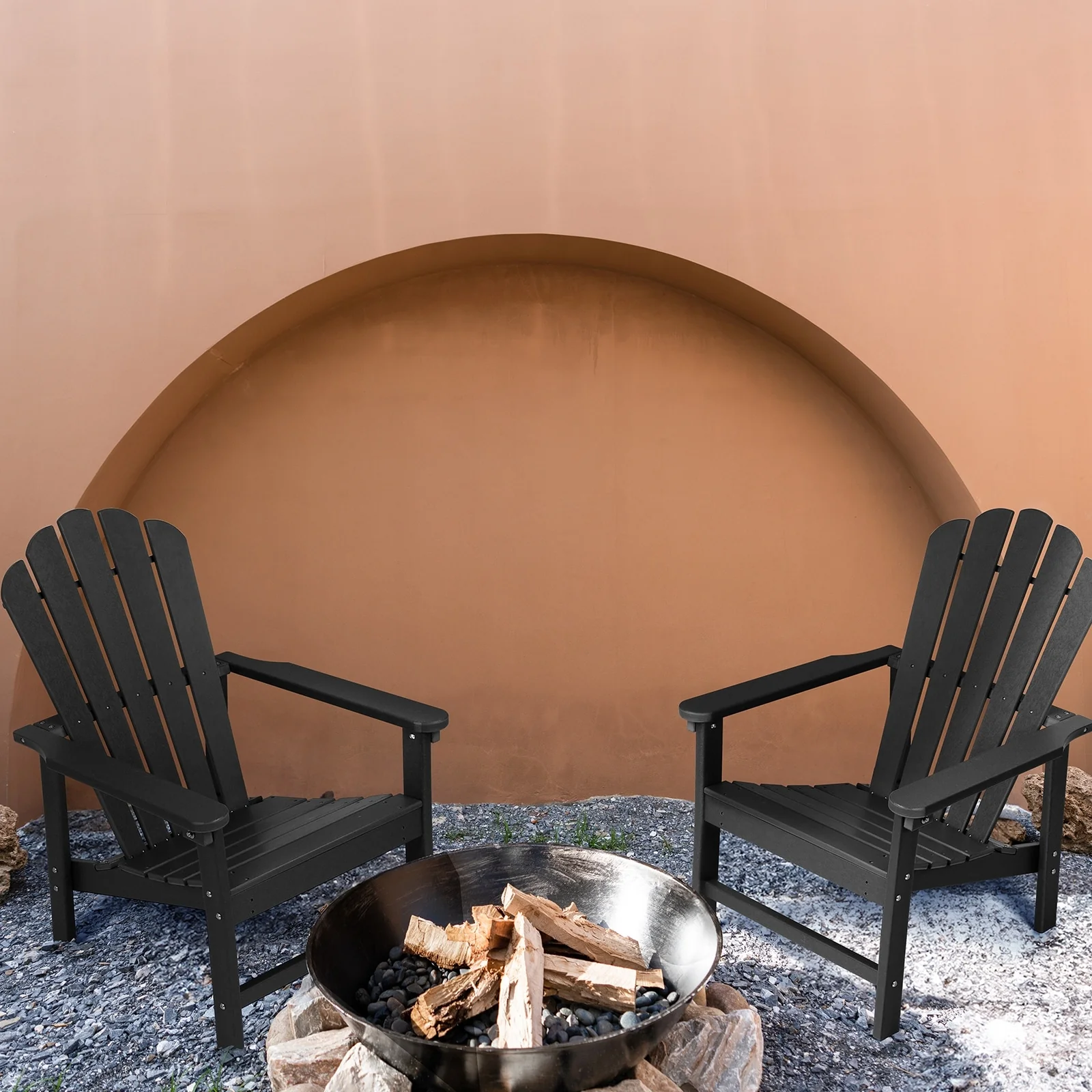 Vrakae 2 Pcs Patio HDPE All-Weather Stacking Adirondack Chair