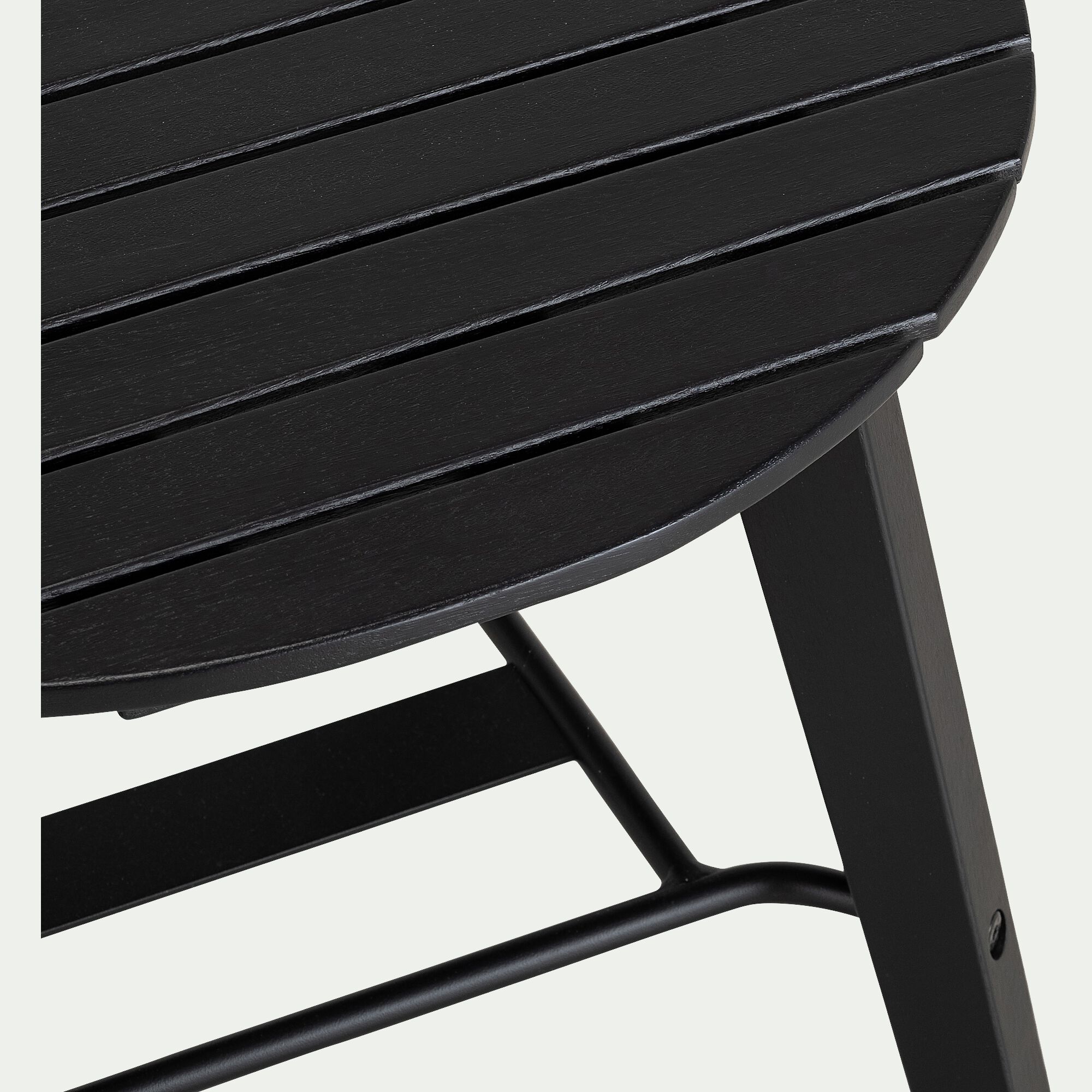 ZOULA - Table basse de jardin ronde en bois d'eucalyptus et aluminium - noir