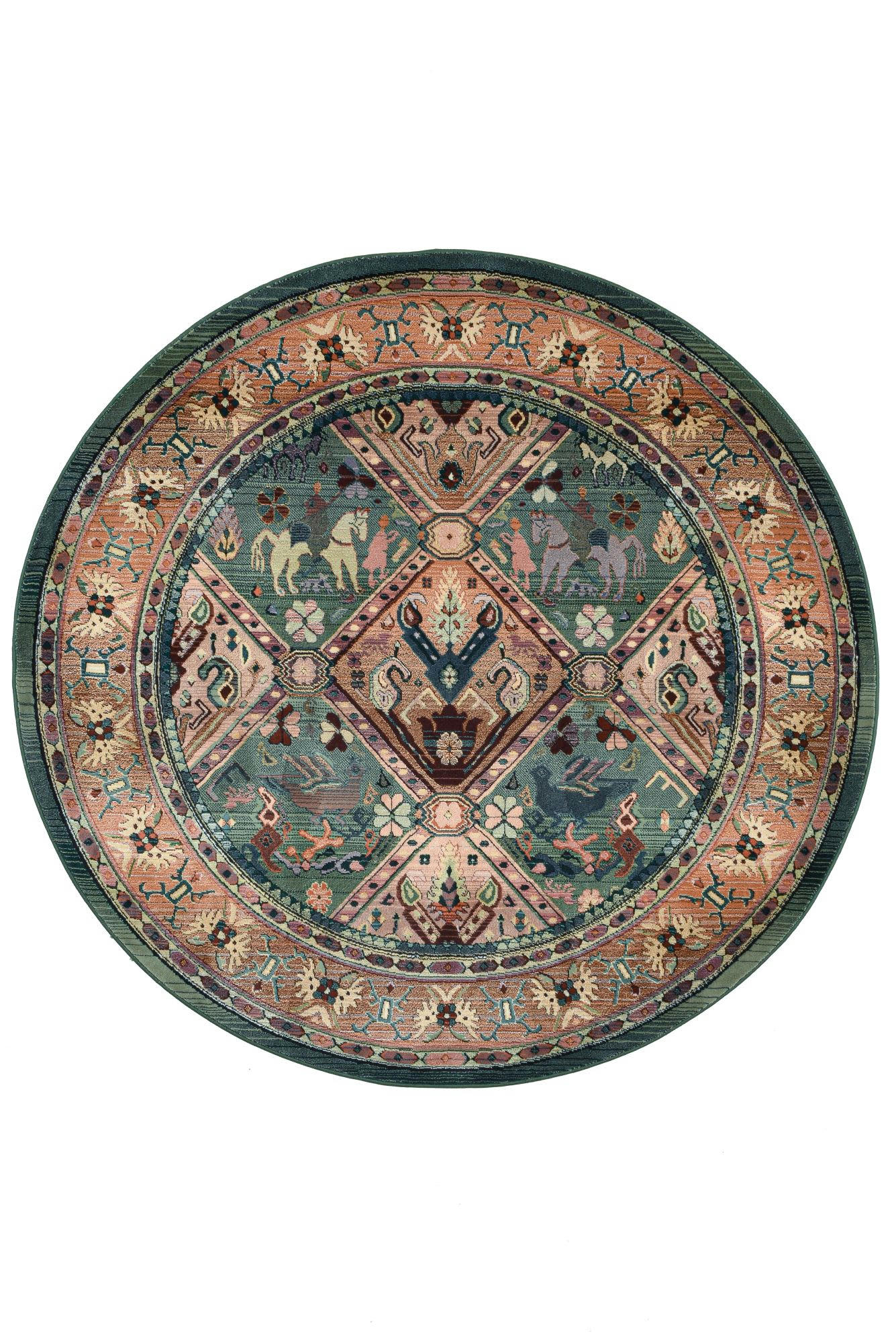 GABIRO - Tapis d'orient nomade tissé machine - Vert D120 cm