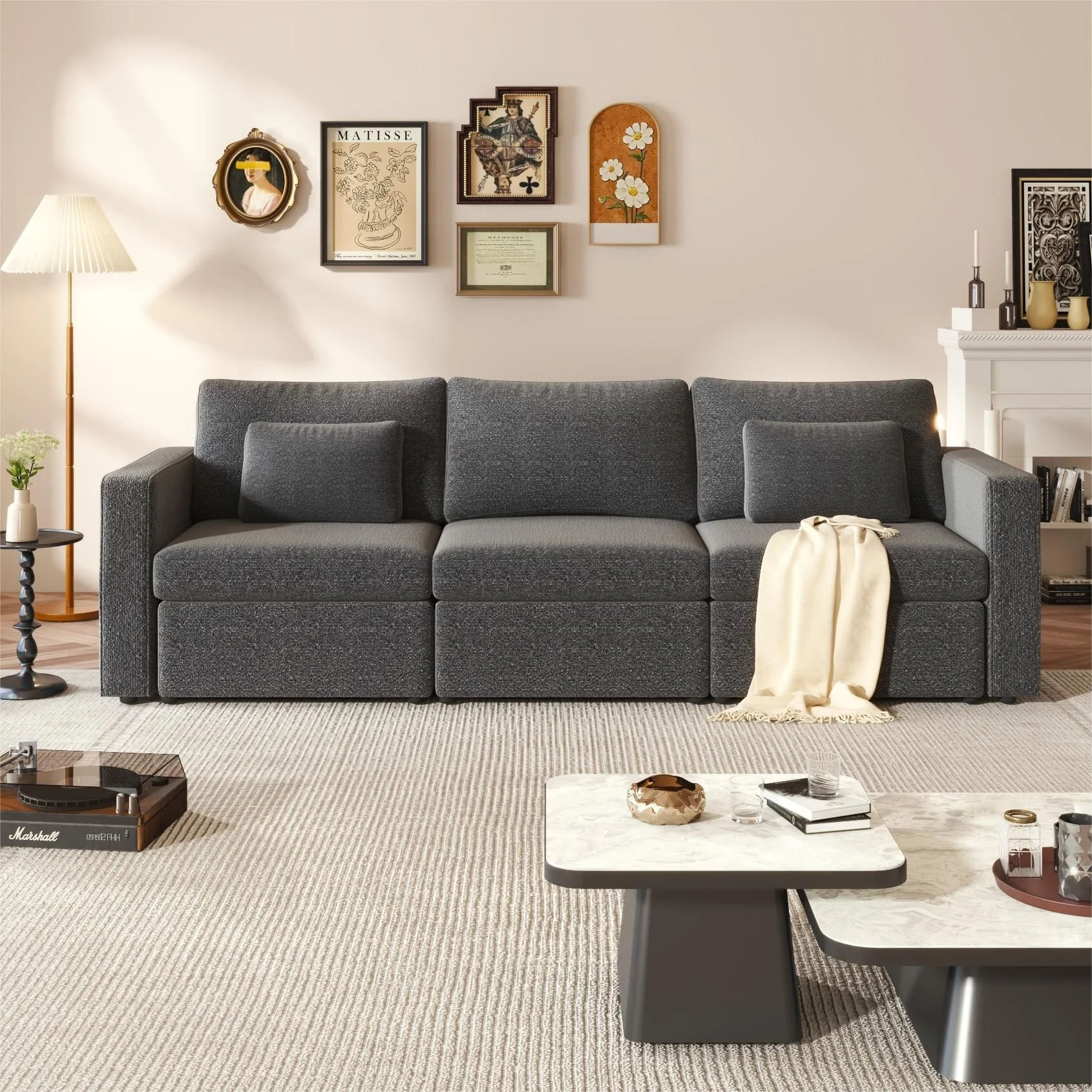 100.4 Oversized Linen 3-Seat Modular Sofa with Cushions