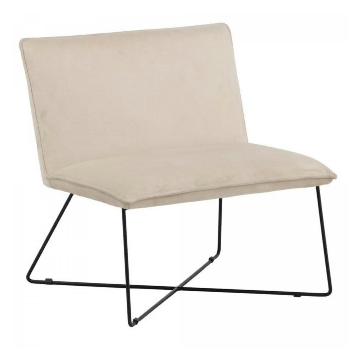 CHUA - Fauteuil moderne en velours beige et métal noir