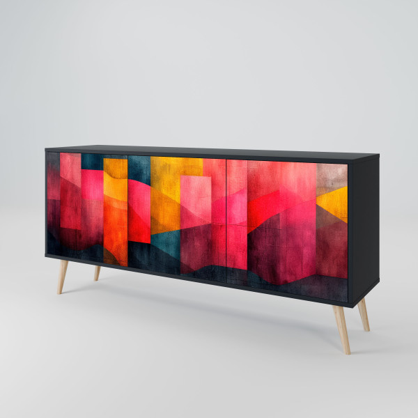 COLORFUL SOUNDS Komoda 3 drzwi Czarna-Bukowa skośna