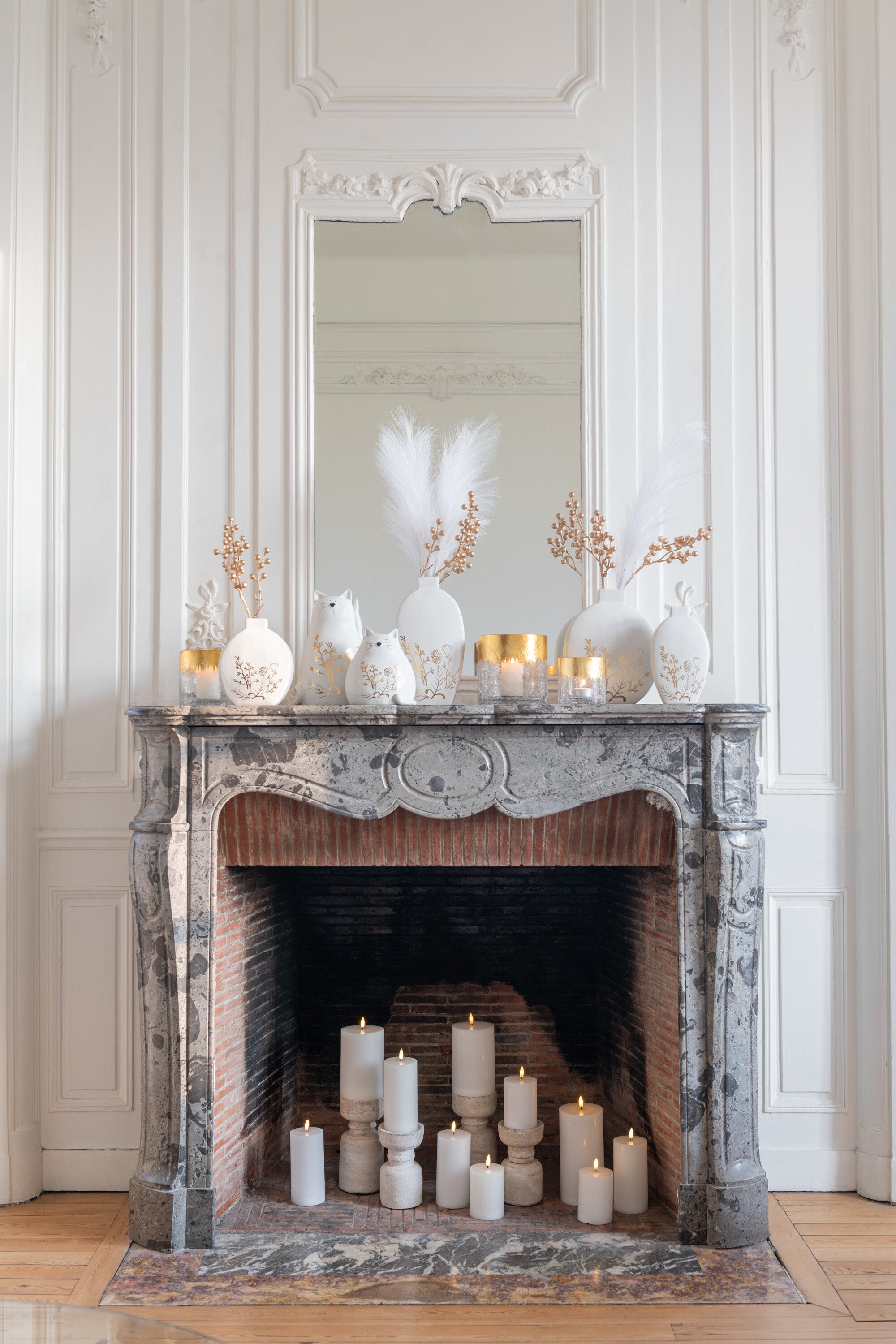 J-Line decoratie tak Plumeau - kunststof - wit - medium