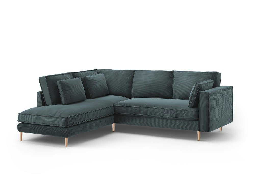 ALEXIS - Canapé d'angle 5 places en tissu structuré bleu